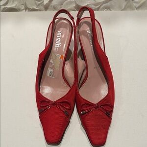 Amalfi Red Slingback Pointed-Toe Mules with Bow Accent